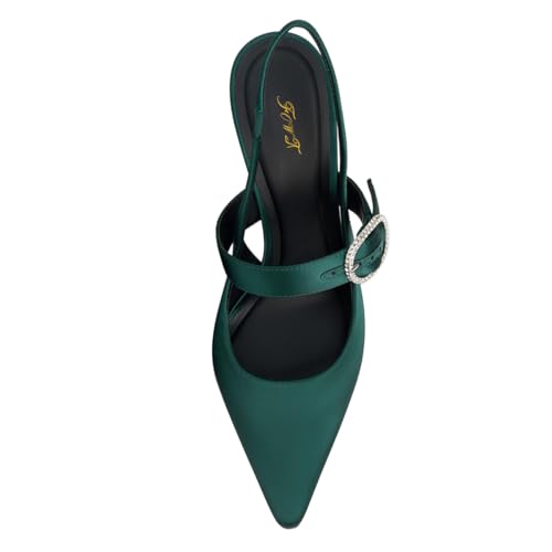 FOWT Women Pointed Toe Backless Pumps Stiletto High Heel Slingbacks Rhinestone Buckle Formal Office Party Shoes Size 4-16 US3