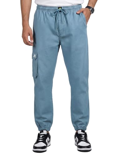 Image of Beyoung Cotton Solid Elastic with Drawstring Cargo Joggers for Men | Regular Fit | 2 Spacious Pockets | Smooth Texture