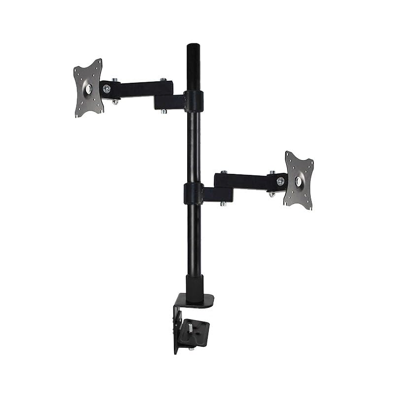 Support double écran LCD 14-24 pouces à montage vertical supérieur et inférieur noir