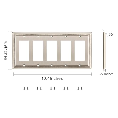 Image of Henne Bery Sunken Pearls Heavy Duty Decorative Wall Plate Switch Plate Outlet Cover (5-Gang Decorator, Satin Nickel)