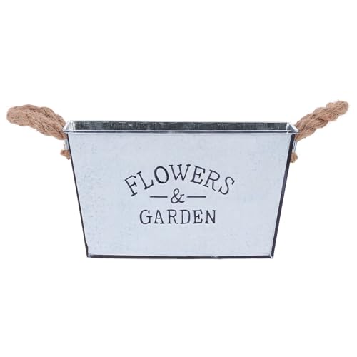 Kisangel Pot de Fleurs Carré Blanc Grand Format en Fer Corde de Jute Jardinière d'Intérieur Décorative Seau à Plantes Multifonction pour Jardin et Terrasse Pot à Fleurs d'Intérieur et