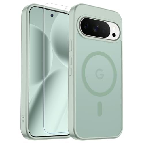Image of SUPFINE Magnetic for Google Pixel 10 Pro XL Case with Screen Protector, (Built-in Magnets) ((Military Grade Drop Protection) Slim Translucent Shockproof Phone Case,Light Green