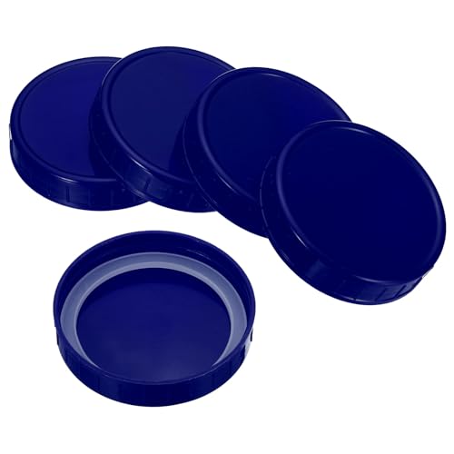 PATIKIL 86mm Wide Mouth Plastic Mason Jar Lids, 1Set/6 Pack Canning Jars Caps with Silicone Sealing Ring for Kitchen Storage, Drak Blue -  pta221123tt0919