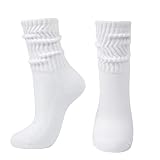 Intgoodluckycc White Slouch Scrunch Socks for Women, Slouch High Tube Socks Women (1 Pair - White)
