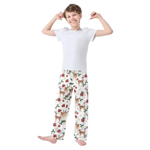 ZZXXB Reindeer Christmas Berry Boys Long Pants Soft Trousers Elastic Waist Kids Lounge Bottoms with Pockets S-XL2
