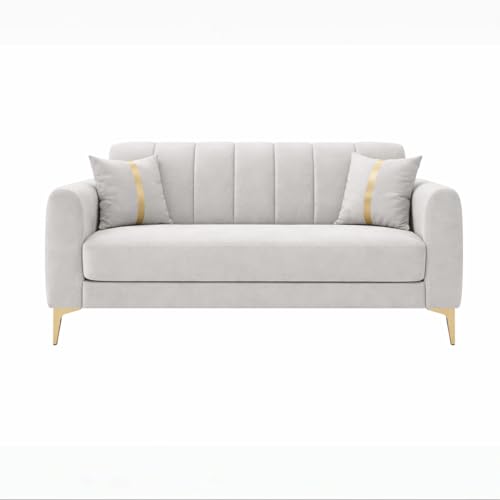 Image of Hermione Luxe Velvet-Suede Fabric 3 Seater + 2 Seater Sofa Set | Golden Legs | Comfortable & Spacious Seating | Modern Sofa Set for Living Room - Light Gray