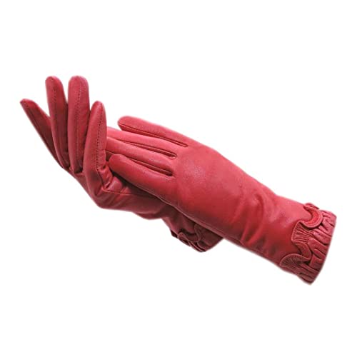 Guantes de Piel de Oveja para Mujer de Invierno Guantes de conducción con Forro Suave Grueso de Cuero cálido