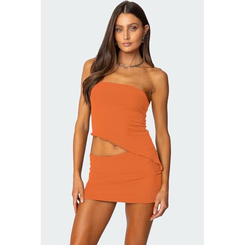 Image of Goafuliy Two Piece Skirt Set for Women Summer Asymmetrical Mesh Strapless Tube Tops Mini Skirt Set Going Out Outfits