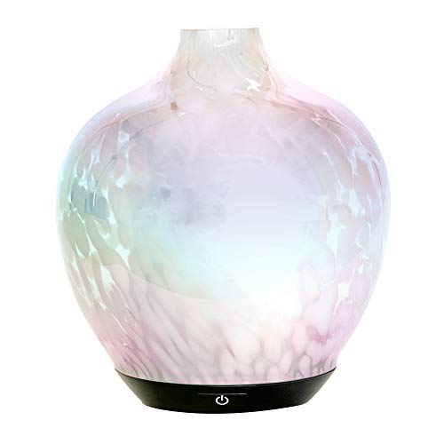 Arvesia Ultrasonic Aromatherapy Essential Oil Diffuser and Humidifier - 4 or 8 Hours Misting Options, Handmade White Pearlized Glass Cover, Automatic Safety Shut Off, 120 ml Tank, Pretty Oil Diffuser
