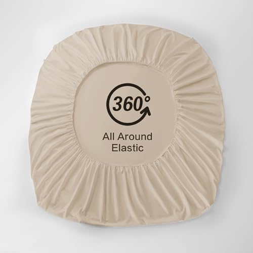Image of Khaki Fitted Sheet,Full Size Taupe Fitted Sheet with Deep Pocket 18 inch,Ultra Soft & Breathable FittedSheet Easily Fits 18 inch to 24 inch Mattress