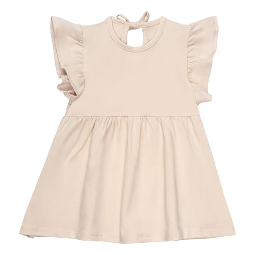 2Pack Toddler Baby Girl Boho Dress Cotton Ruffle Sleeve Solid Floral Print Summer Beach Sundress2