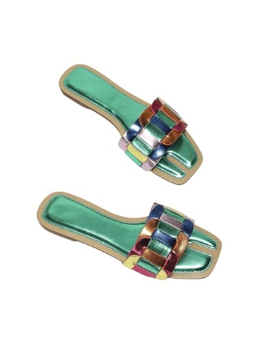 Image of GORGLITTER Women's Colorful Sparkly Multi Colored Summer Slip Flat Sandals | Colorful Flat Sandals, Leather Sandals, Slip on Sandals Women, Multi Colored Sandals, Summer Sandal