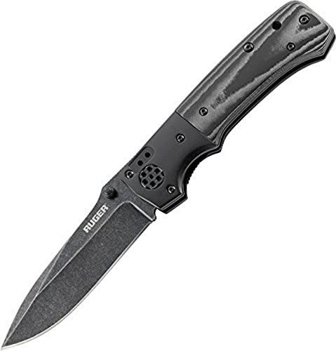 CRKT Ruger All-Cylinders EDC Folding Pocket Knife: Heavy Duty Everyday Carry, Black Plain Edge Blade, Thumb Stud, Liner Lock, G10 Handle, Reversible Pocket Clip R2001K