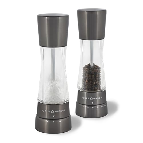 Cole & Mason Derwent Salt and Pepper Grinder Set - Refillable Salt & Pepper Grinder Set with Gourmet Precision Mechanisms - Kitchen Accessories for Cooking - Gift Set, Iron Grey
