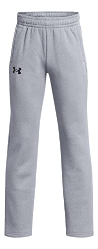 Under Armour Boys' Armourfleece Straight Leg Pant (as1, Alpha, m, Regular, Steel Light Heather/Black, Medium)