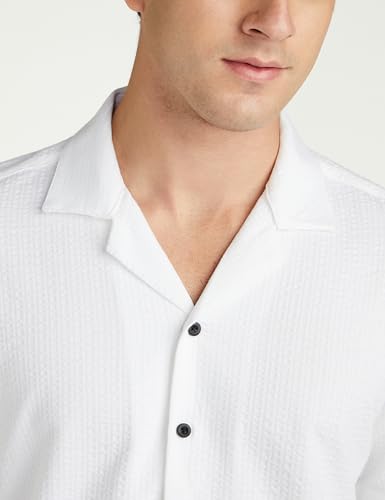 Image of Van Heusen Men's Cotton Slim Fit Print Half Sleeves Casual Resort Collar Shirt