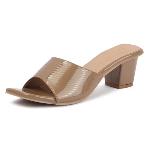 Image of Denill Women's Slip-On Heeled Sandals Square Toe, Textured Upper & Non-Slip Sole