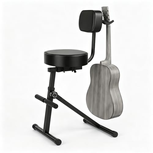 Augioth Guitar Stool Adjustable Height Guitar Seat with Backrest Ergonomic Padded Seat & Foot Support for Acoustic-Guitarist ThroneDrum SeatMusician Stool(Black)