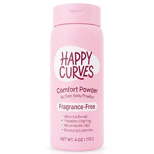 HAPPY CURVES Comfort Powder: Talc Free Anti Chafe Body & Foot Dusting Powder Deodorant to Control Inner Thigh Chafing, Private Areas, and All Over Body for Women (4 Ounce (Pack of 1), Fragrance-Free)