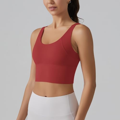 Image of ABOCIW Longline Sports Bra for Women V Back Wireless Padded Medium Support Yoga Bra Workout Crop Tank Tops