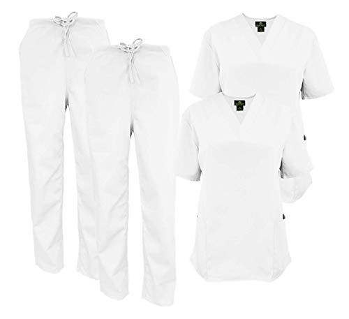 Women's Scrub Set - Medical Scrub Top and Pant, 2-pack White, XXX-Large