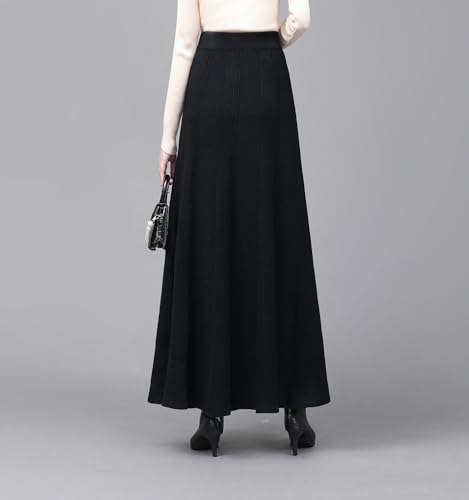 Womens Winter Soft Knitted Long Skirt Vintage High Waist Fall Elegant A-line Midi Pleated Skirt3