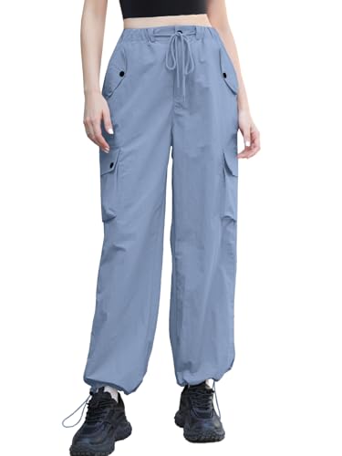 Image of Cromoncent Cargo Pants Girls & Women Parachute Pants Y2K Baggy Rave Clothes Waterproof with Pockets, 6 Years - 3XL
