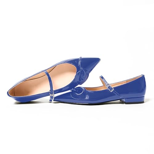 LEMUTISME Women's Classic Pointed Toe Matte Leather Comfort Leaf Upper Ankle Strap Ballet Flats Shoes4