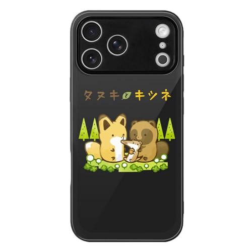 iPhone17 Pro Max用ケース タヌキとキツネ アイフォン17 Pro Max用ケース スマホケース 強化ガラス TPU おしゃれ 保護カバー 互換性のある 耐衝撃 贈り物