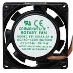 Commonwealth 146078 Model FP-108AX-S1-B-R115 Tube Axial Fan, 23 CFM Air Flow, 115 VAC, 80mm Length, 80mm Width, 25mm Height