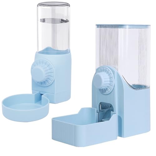 GKYZBB Light Blue Hanging Automatic Food Water Dispenser,Rabbit Feeder Guinea Pig Water Bottle Food Feeder for Ferret Guinea Pig Rabbit Bunny Cage Accessories