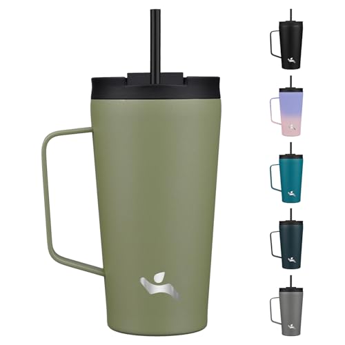 Image of Konokyo 18 oz Insulated Tumbler with Handle & Straw, Stainless Steel Mug