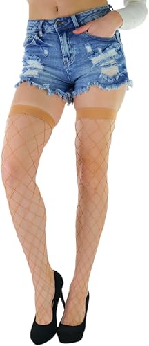 Image of ToBeInStyle Women's Vibrant Large Net Fishnet Thigh High Elastic Nylon Novelty Stockings