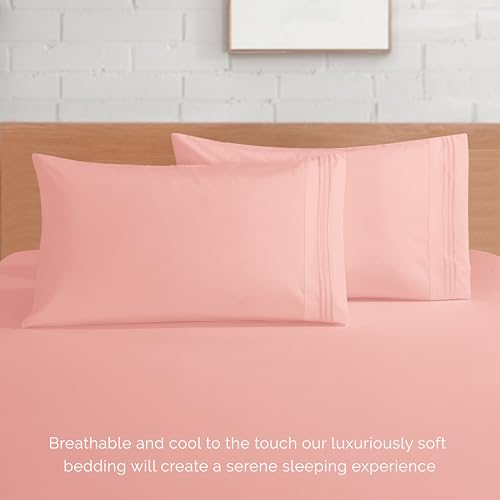 Elegant Comfort Luxurious 1500 Premium Hotel Quality Microfiber 4-Piece Sheet Set, 18-24 Inches Deep - Extra Deep Pocket Sheets - Ultra Soft 4PC Deep Pocket Sheets, Twin/Twin XL, Dusty Rose
