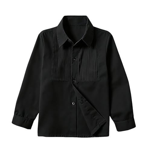 Image of Boys' Formal Tuxedo Shirt Long Sleeve Black Dress Shirts with Bow Tie