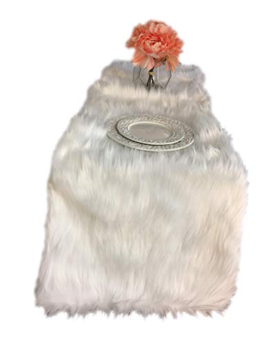 Luvfabrics Table Runner White Faux Fur Shaggy Soft Table Linen Decor 12 Inch By 108 Inch Long thumb #2