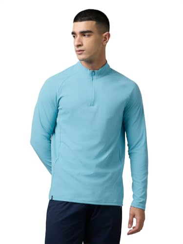 Image of TECHNOSPORT Men's Solid Full Sleeve T-Shirt ELASTOPLUS Quick Dry Slim Fit Mock Neck Sports Tee for Training Layering Casual Wear UPF50+ Anti Odour