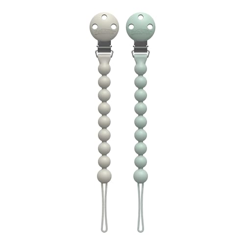 Dr. Browns Silicone Pacifier Clips Universal Fit Strap for Pacifiers Green/Gray BPA Free 0-18 Months 2-Pack