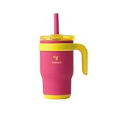 REDUCE 14 Oz Coldee Kids Tumbler with Lid and Straw - Coldee Insulated Travel Mug - Spill-Proof, Sweatproof Stainless Steel, BPA-Free - Includes Handle, Reusable Silicone Straw - Pink Lemonade