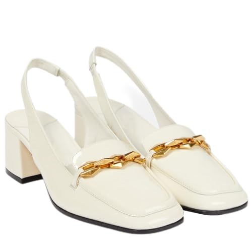 Vertundy Women Slingback Block Heel Pumps Square Toe Strappy Sandals Chunky Low Heels Dress Shoes Metal Buckle Mary Jane