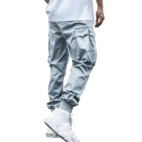 WZIKAI Men's Casual Cargo Pants Elastic Waist Drawstring Tapered Pants Athletic Techwear Joggers Pants with Flap Pockets3