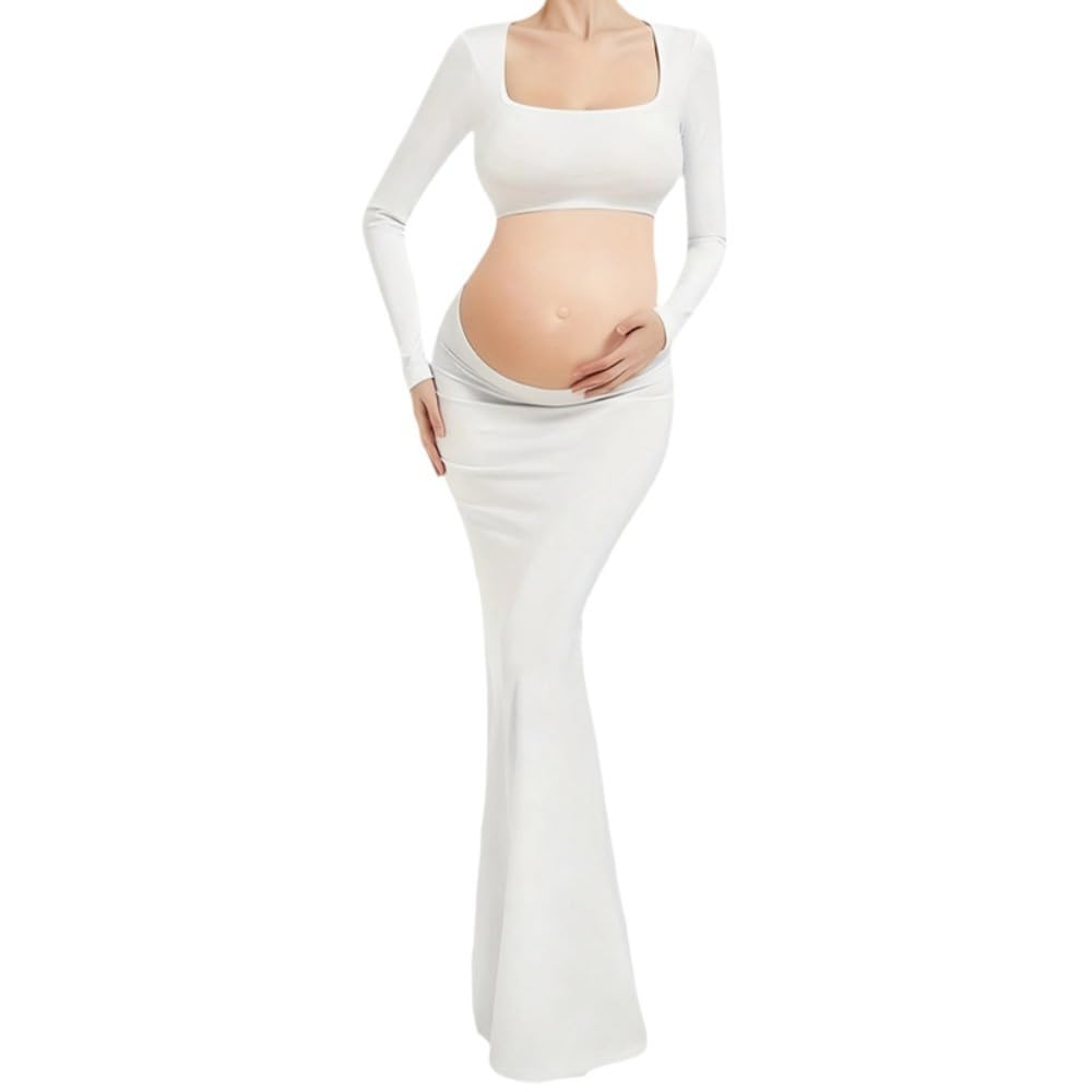 Hyfzxwx Women's A Maternity Photoshoot Dress Stretchy Pregnancy Gown Mermaid Fishtail Maxi Dress Open Back Cut Out Belly Showing Floor Length ’S Dress /A/Xl