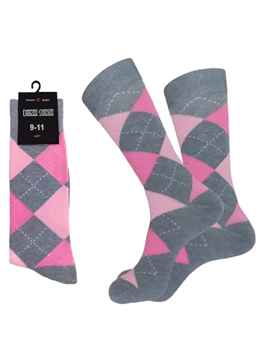ONE PAIR ARGYLE DIAMOND Dress Socks Natural Cotton PINK GRAY COLOR Formal Socks 9-11