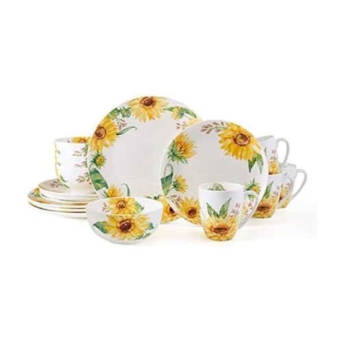 Mikasa Sunflower Bone China Lightweight Chip Resistant 16 Piece Dinnerware Set Service for 4 Multicolor