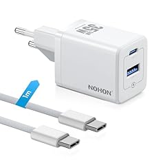 NOHON Caricatore USB-C Rapido Caricabatterie: 35W GaN Alimentatore USB C, 2-Porte Spina USB con Cavo Rapido 60W 1M, Compatibile per iPhone 15 14 13 12 Pro Max/iPad Pro Mini/Samsung (Bianco)
