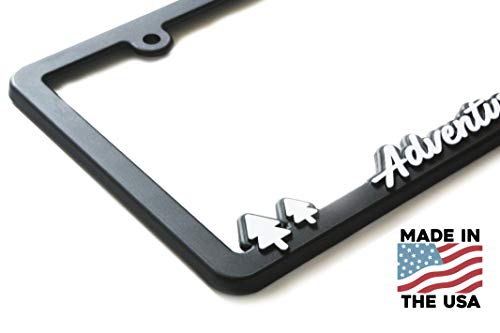 Spiffy License Plate Frame Adventure Awaits For Us/Can Vehicles Matte Finish With Vibrant Raised Lettering | Weatherproof Polyurethane | Strong Securing Clips | Original Design | Made In The Usa #TOP1