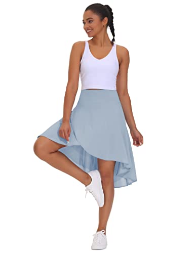 The Gym People Women'S High Waist Wrap Ruffle Hem Asymmetric Skort High Low Flowy Midi Skirt With Shorts Ice Blue thumb #5