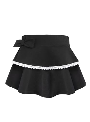 Ecolala Girls Pleated Skirt Bow Cute Mini Skorts Tiered Tennis Skirts with Shorts Black 13-14 Years