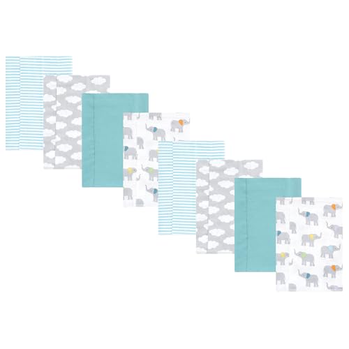 Image of Hudson Baby Cotton Poly Flannel Burp Cloths Multipack, Teal Elephant 8-Pack, One Size