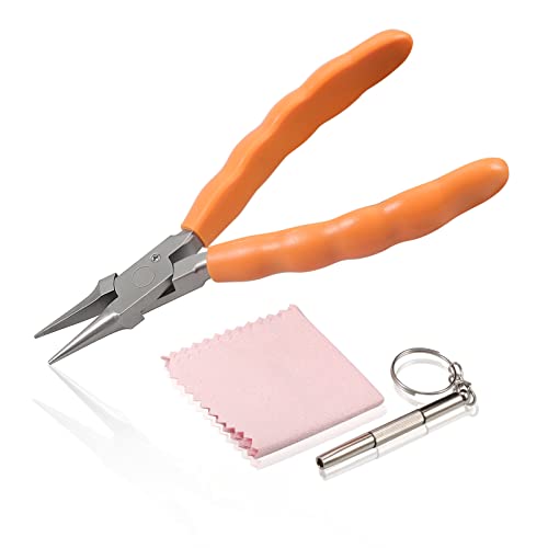 LEONTOOL 6" Chain Nose Stainless Steel Pliers - Eyeglasses Repair & Adjustment Tools with Screwdriver and Glasses Cloth